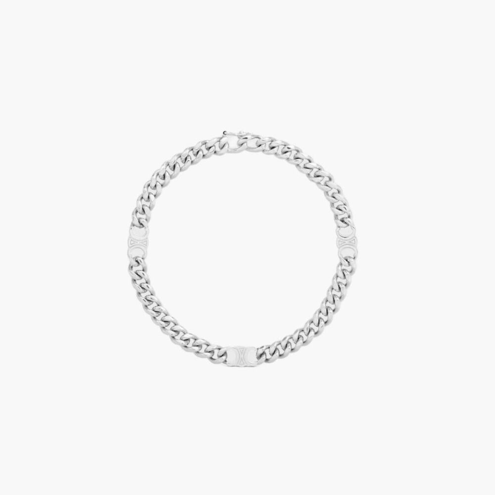 Celine Triomphe Small Gourmette Bracelet in Brass with Rhodium Finish - SILVER
